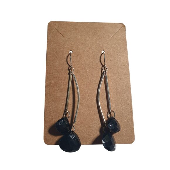 Earrings Modern Drop Vintage Faceted Black Beads Lightweight Jewelry Mom Gift - Picture 1 of 4